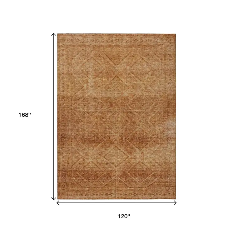 10' X 14' Copper And Ivory Geometric Washable Indoor Outdoor Area Rug
