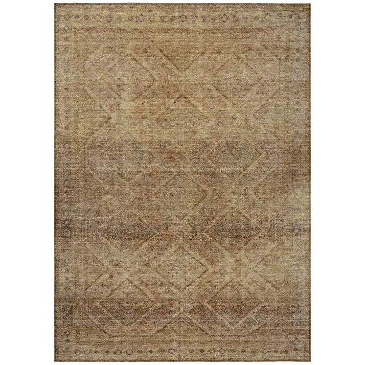 3' X 5' Khaki And Beige Geometric Washable Indoor Outdoor Area Rug