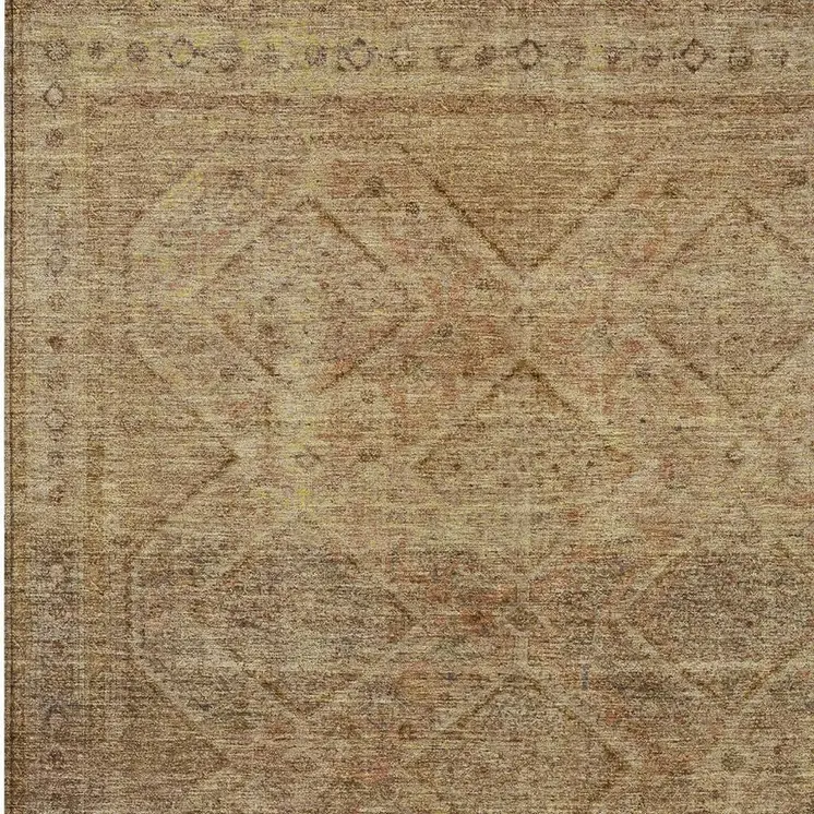 5' X 8' Khaki And Beige Geometric Washable Indoor Outdoor Area Rug