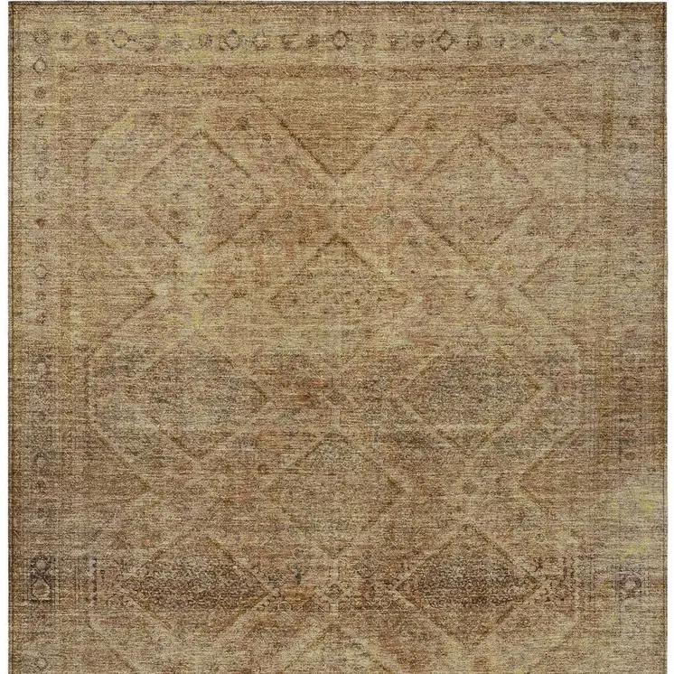 5' X 8' Khaki And Beige Geometric Washable Indoor Outdoor Area Rug