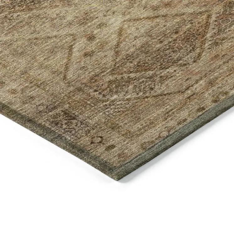 5' X 8' Khaki And Beige Geometric Washable Indoor Outdoor Area Rug