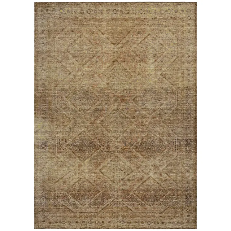 8' X 10' Khaki And Beige Geometric Washable Indoor Outdoor Area Rug