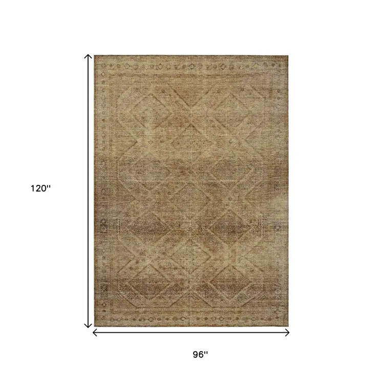 8' X 10' Khaki And Beige Geometric Washable Indoor Outdoor Area Rug