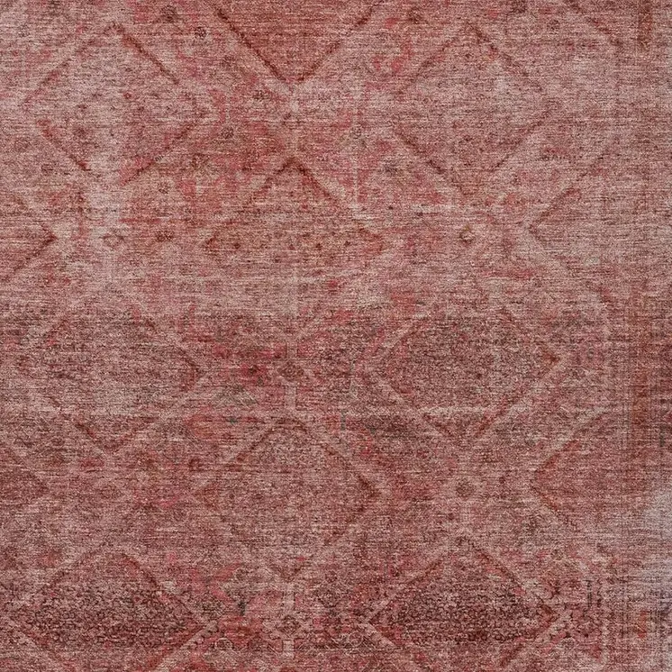 5' X 8' Pink And Ivory Geometric Washable Indoor Outdoor Area Rug