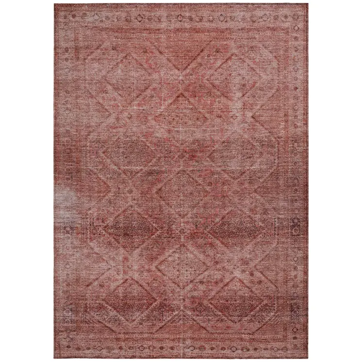 5' X 8' Pink And Ivory Geometric Washable Indoor Outdoor Area Rug