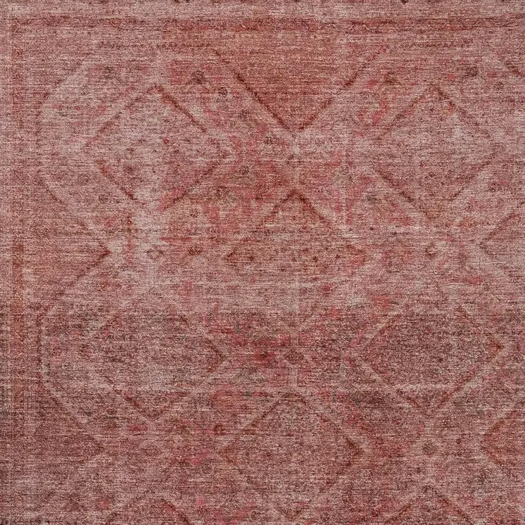 5' X 8' Pink And Ivory Geometric Washable Indoor Outdoor Area Rug