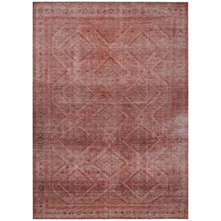 5' X 8' Pink And Ivory Geometric Washable Indoor Outdoor Area Rug