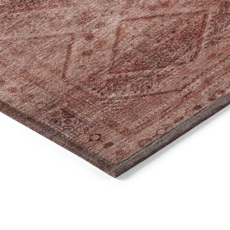5' X 8' Pink And Ivory Geometric Washable Indoor Outdoor Area Rug