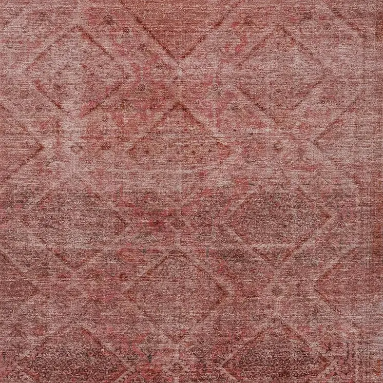 5' X 8' Pink And Ivory Geometric Washable Indoor Outdoor Area Rug
