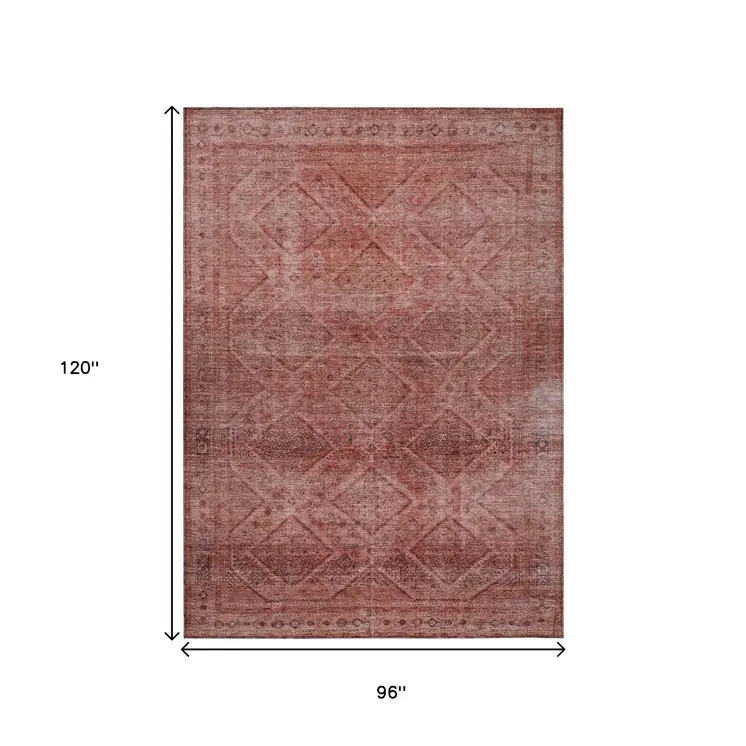 8' X 10' Pink And Ivory Geometric Washable Indoor Outdoor Area Rug