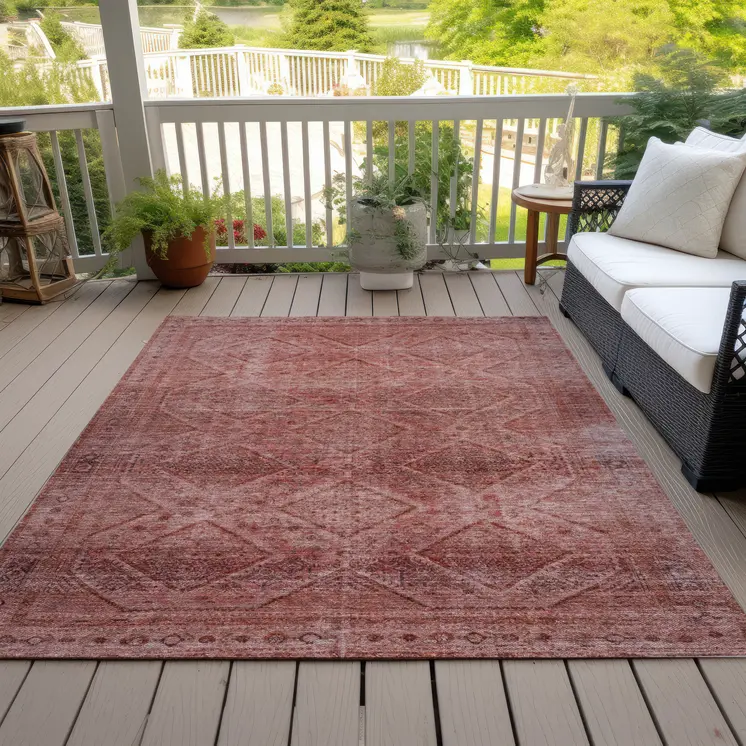 8' X 10' Pink And Ivory Geometric Washable Indoor Outdoor Area Rug
