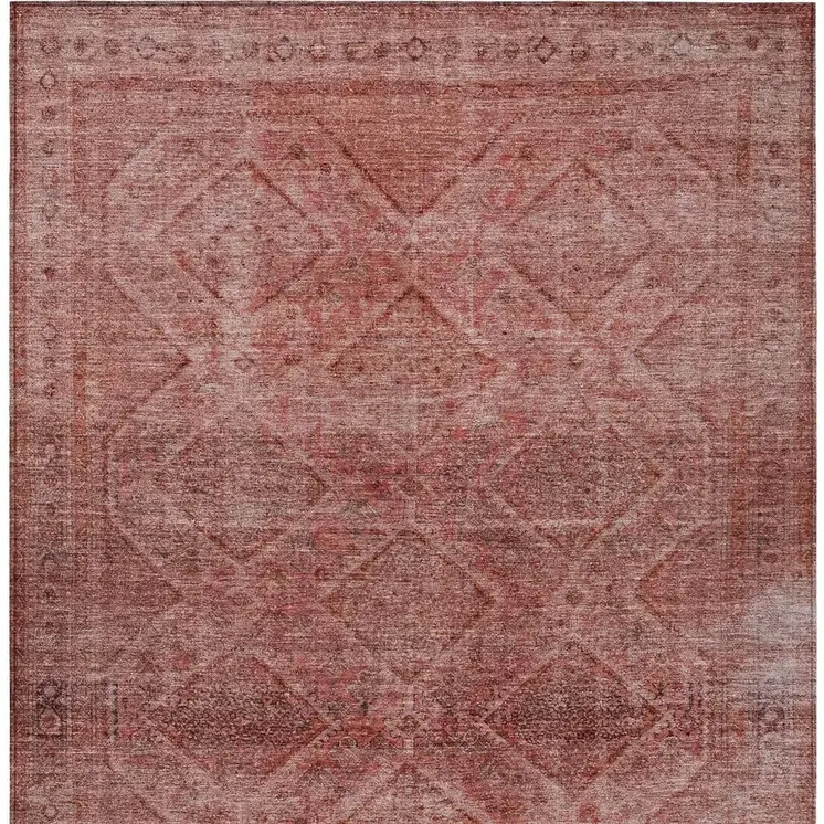 9' X 12' Pink And Ivory Geometric Washable Indoor Outdoor Area Rug