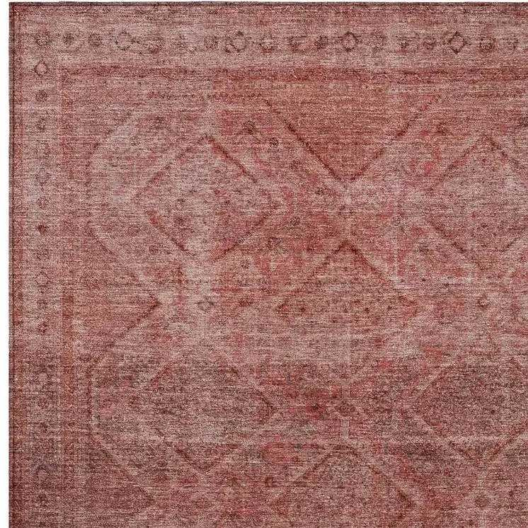 9' X 12' Pink And Ivory Geometric Washable Indoor Outdoor Area Rug