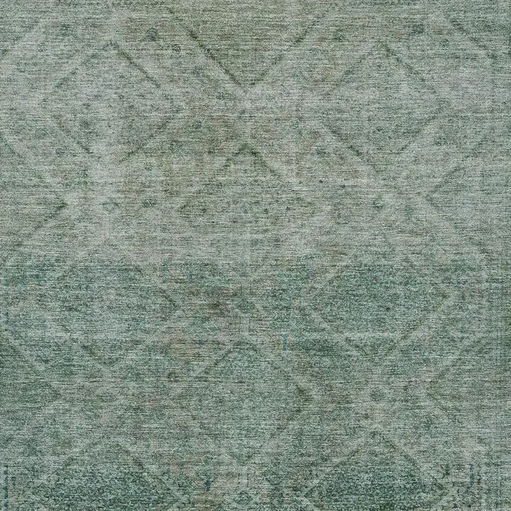 3' X 5' Teal Blue And Ivory Geometric Washable Indoor Outdoor Area Rug