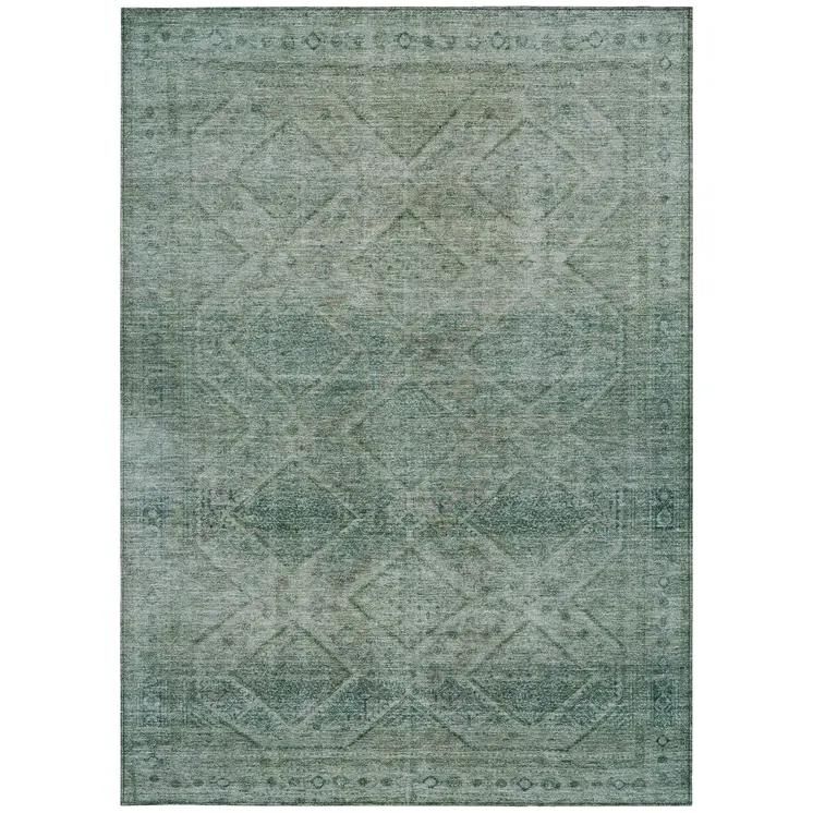 3' X 5' Teal Blue And Ivory Geometric Washable Indoor Outdoor Area Rug