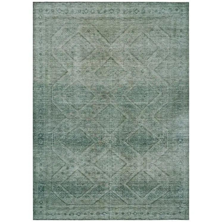 3' X 5' Teal Blue And Ivory Geometric Washable Indoor Outdoor Area Rug
