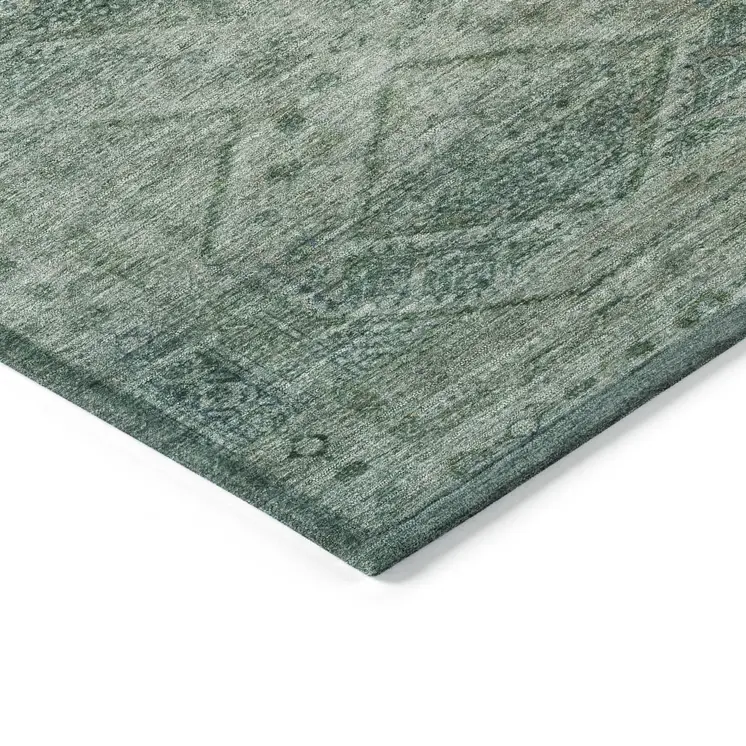 3' X 5' Teal Blue And Ivory Geometric Washable Indoor Outdoor Area Rug