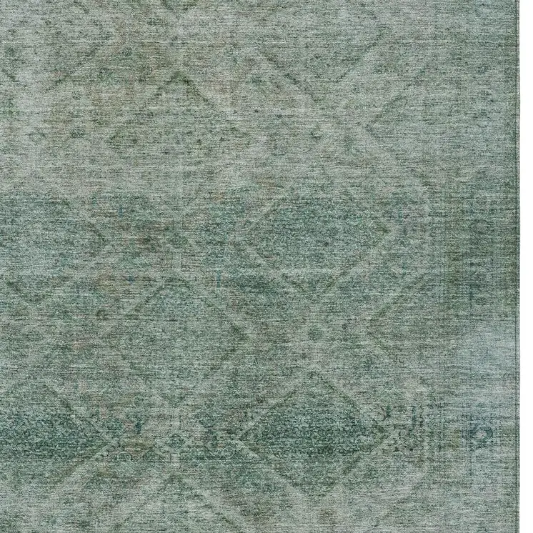 5' X 8' Teal Blue And Ivory Geometric Washable Indoor Outdoor Area Rug