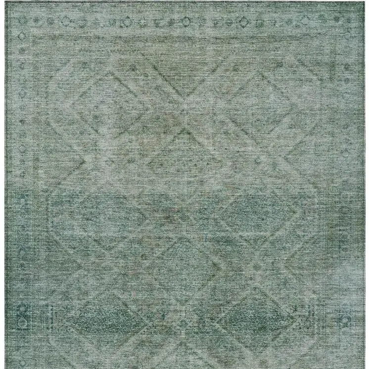 9' X 12' Teal Blue And Ivory Geometric Washable Indoor Outdoor Area Rug