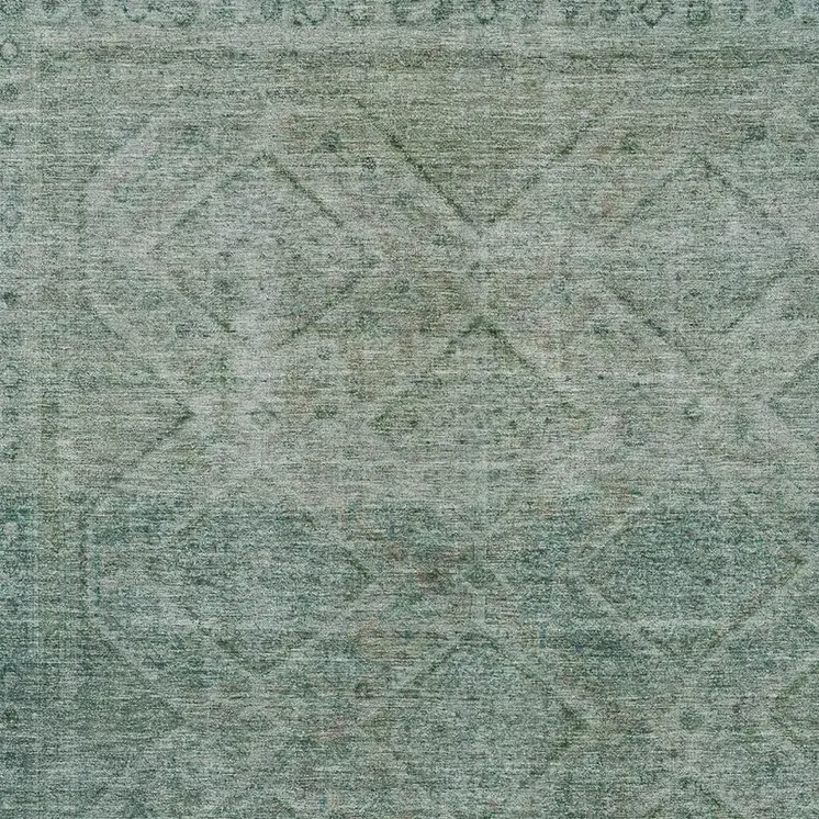 10' X 14' Teal Blue And Ivory Geometric Washable Indoor Outdoor Area Rug