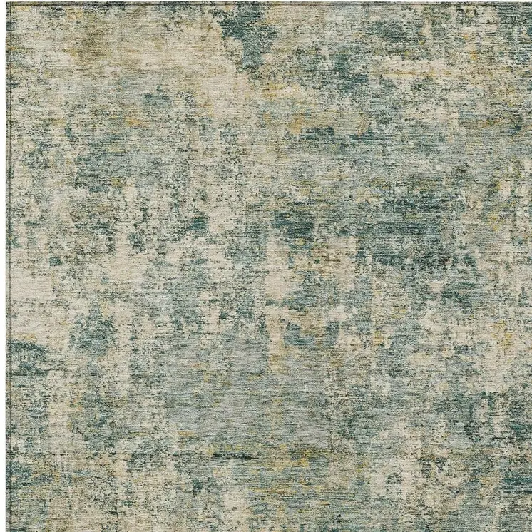 5' X 8' Artichoke Green And Teal Blue Abstract Washable Indoor Outdoor Area Rug