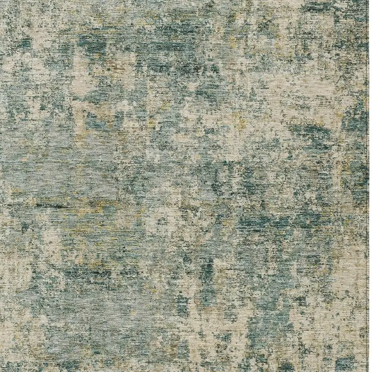 9' X 12' Artichoke Green And Teal Blue Abstract Washable Indoor Outdoor Area Rug