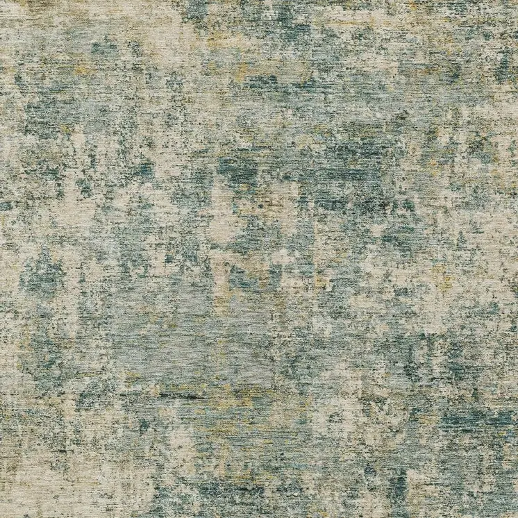 9' X 12' Artichoke Green And Teal Blue Abstract Washable Indoor Outdoor Area Rug