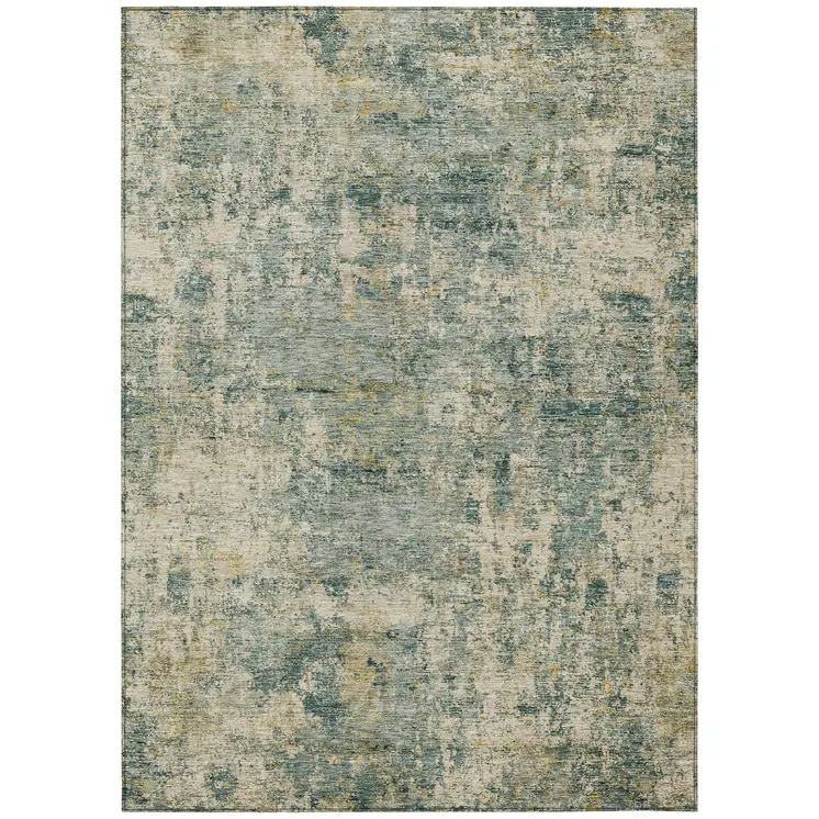 10' X 14' Artichoke Green And Teal Blue Abstract Washable Indoor Outdoor Area Rug