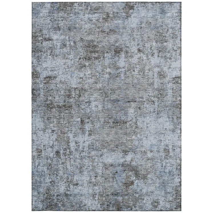 5' X 8' Blue And Taupe Abstract Washable Indoor Outdoor Area Rug