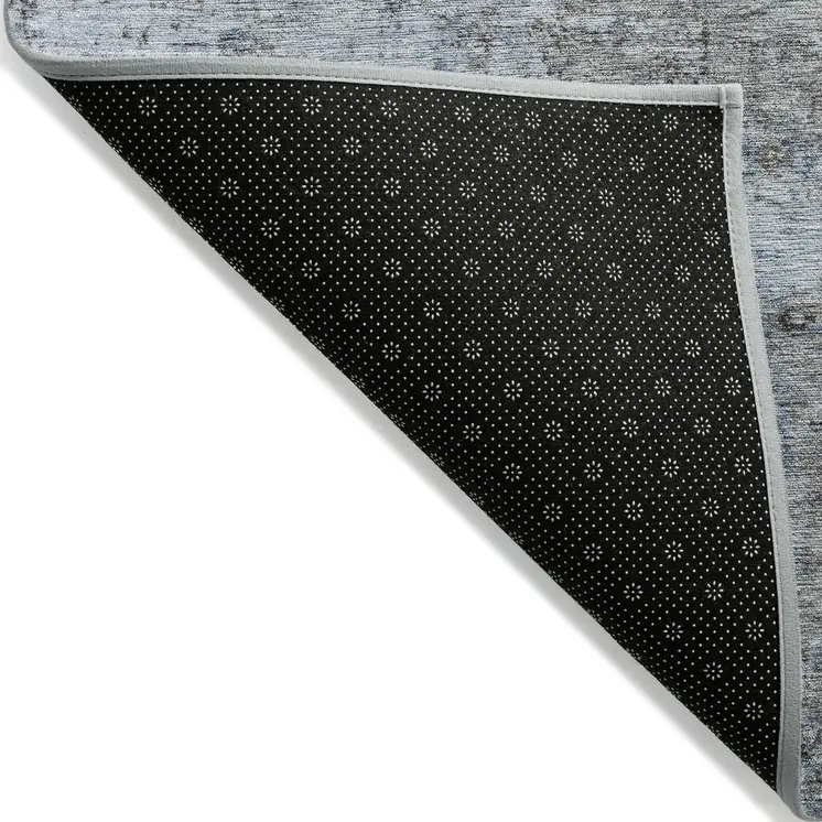5' X 8' Blue And Taupe Abstract Washable Indoor Outdoor Area Rug