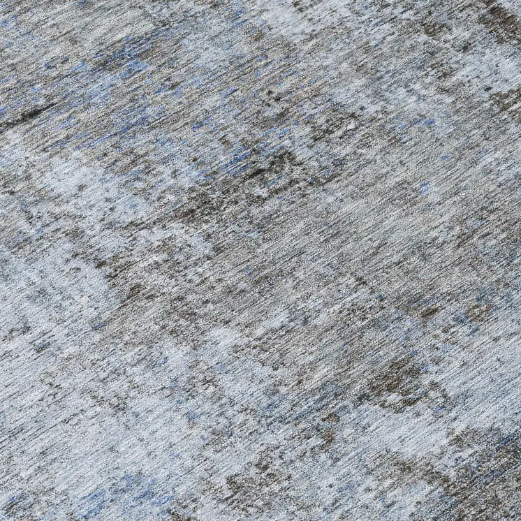 8' Blue And Taupe Round Abstract Washable Indoor Outdoor Area Rug