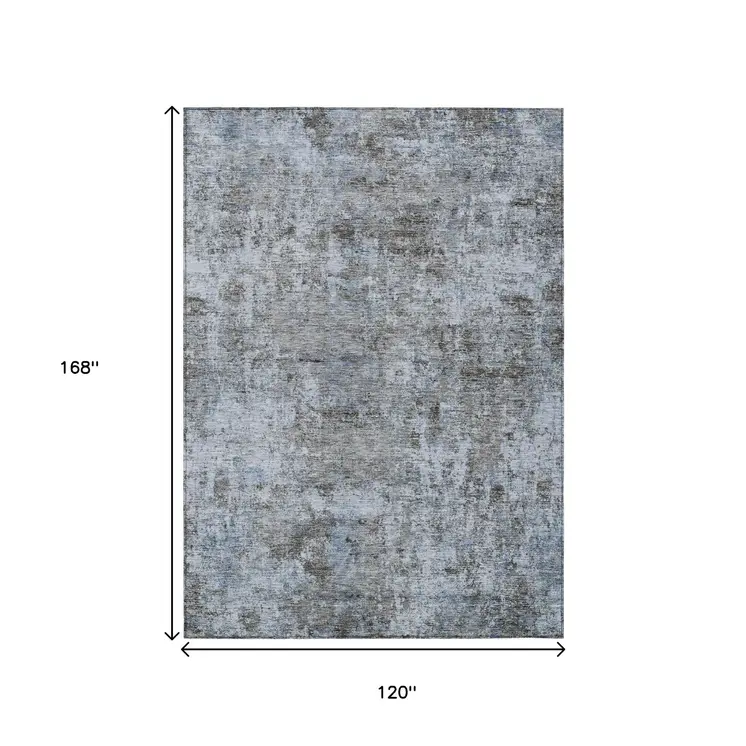 10' X 14' Blue And Taupe Abstract Washable Indoor Outdoor Area Rug