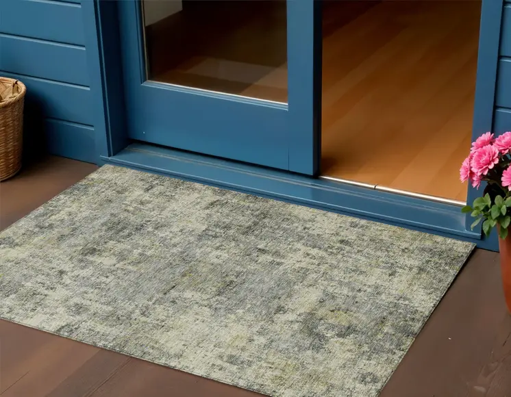 3' X 5' Pewter And Beige Abstract Washable Indoor Outdoor Area Rug