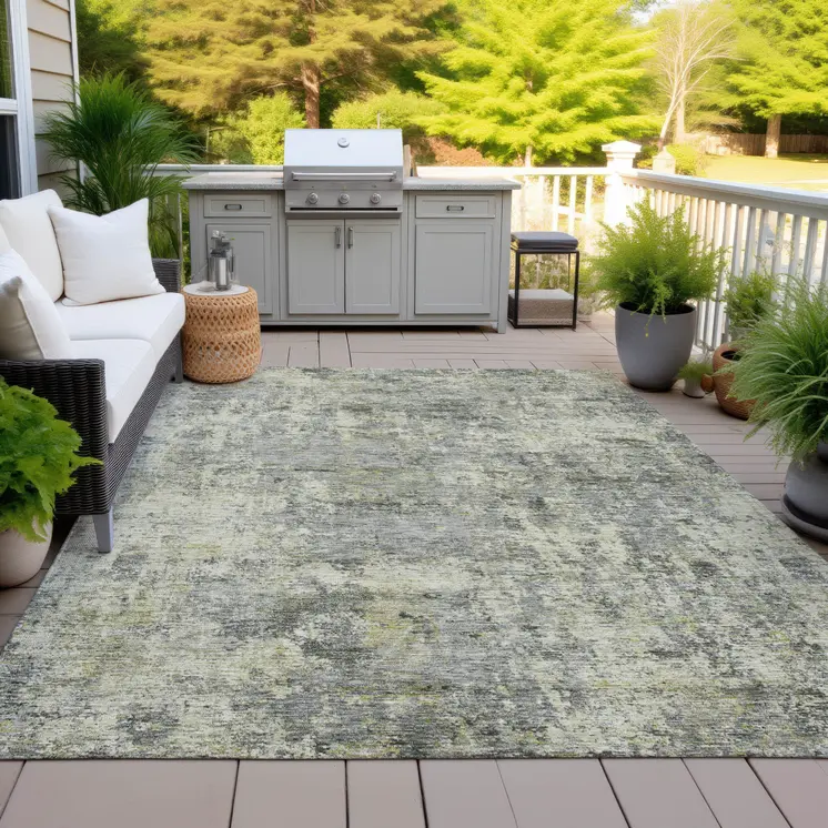 3' X 5' Pewter And Beige Abstract Washable Indoor Outdoor Area Rug