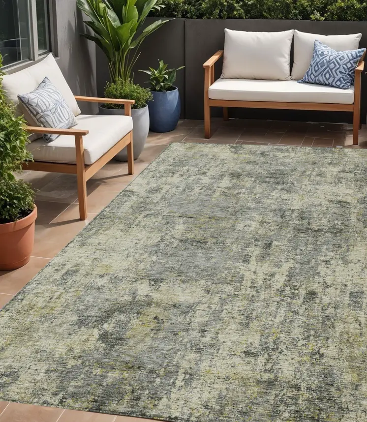 5' X 8' Pewter And Beige Abstract Washable Indoor Outdoor Area Rug