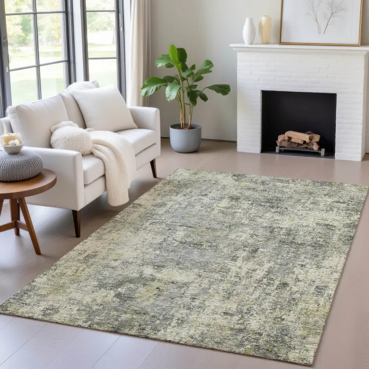 5' X 8' Pewter And Beige Abstract Washable Indoor Outdoor Area Rug