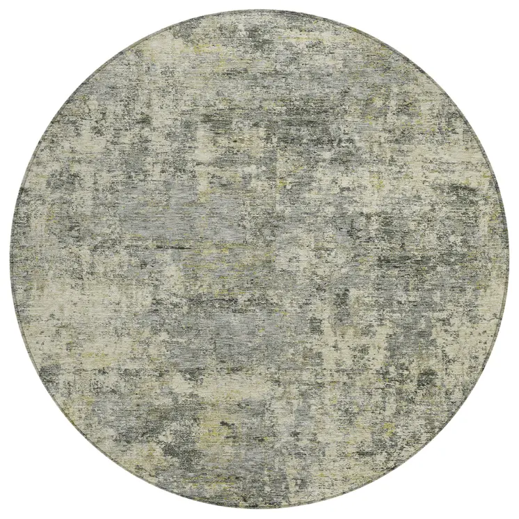 8' Pewter And Beige Round Abstract Washable Indoor Outdoor Area Rug