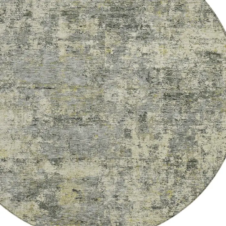 8' Pewter And Beige Round Abstract Washable Indoor Outdoor Area Rug