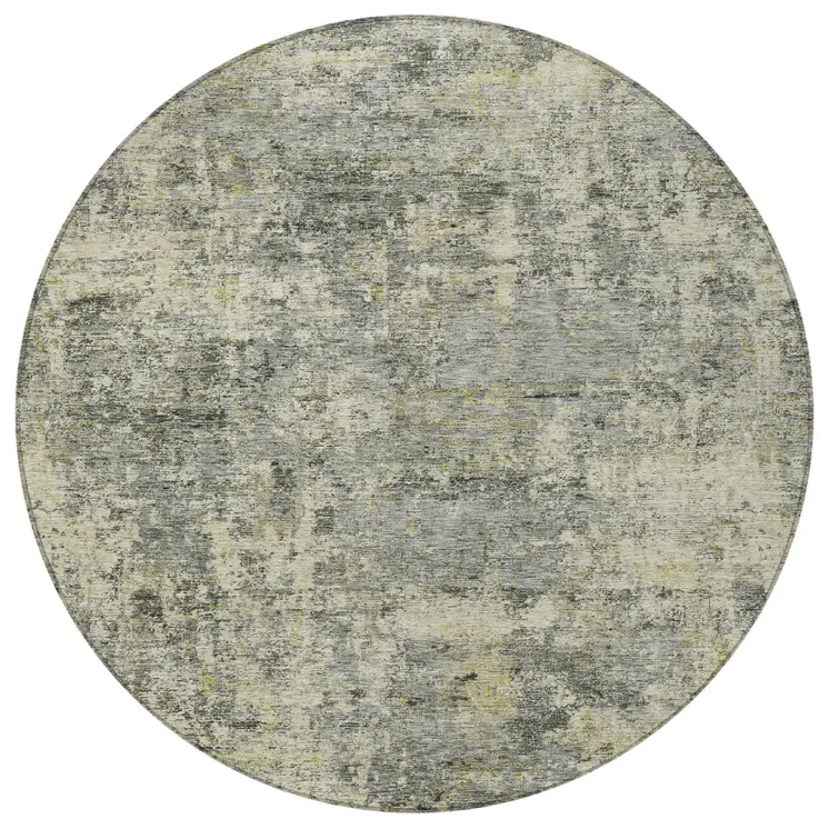 8' Pewter And Beige Round Abstract Washable Indoor Outdoor Area Rug