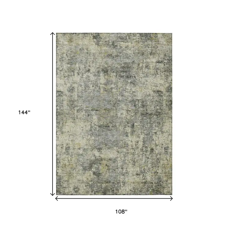 9' X 12' Pewter And Beige Abstract Washable Indoor Outdoor Area Rug