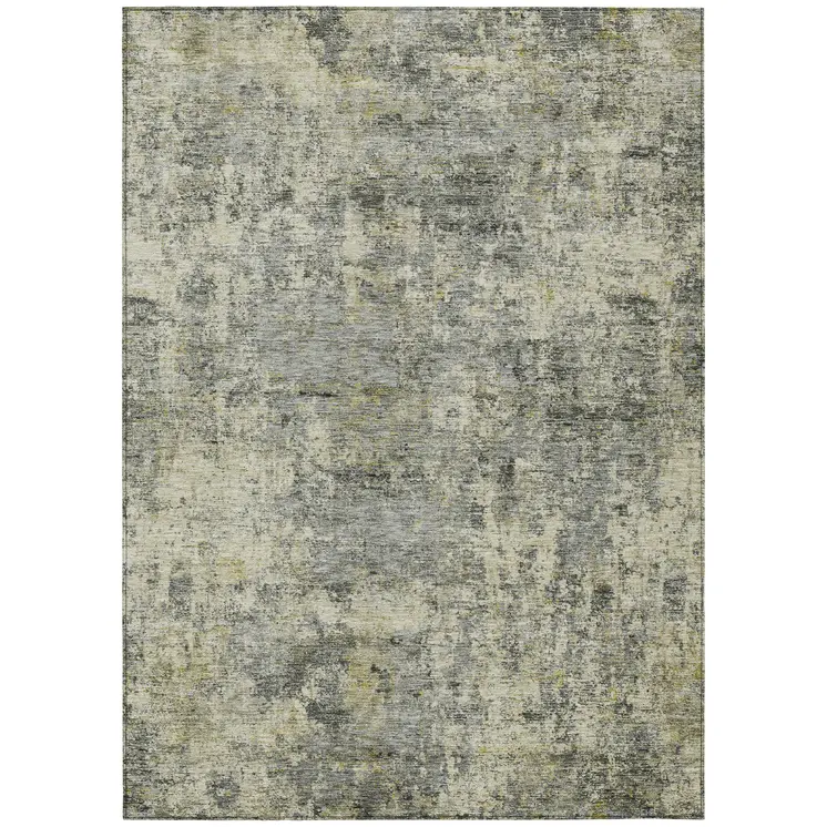 9' X 12' Pewter And Beige Abstract Washable Indoor Outdoor Area Rug