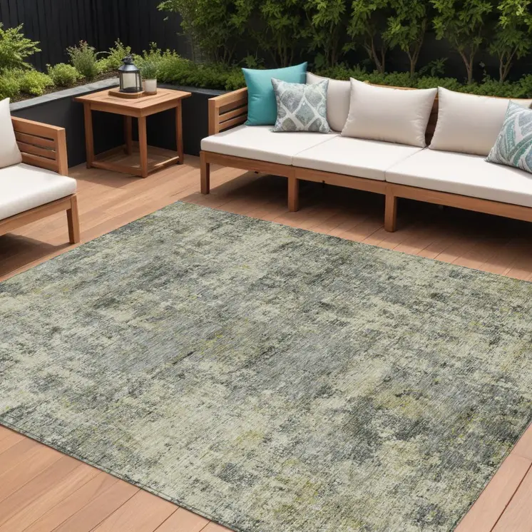 10' X 14' Pewter And Beige Abstract Washable Indoor Outdoor Area Rug