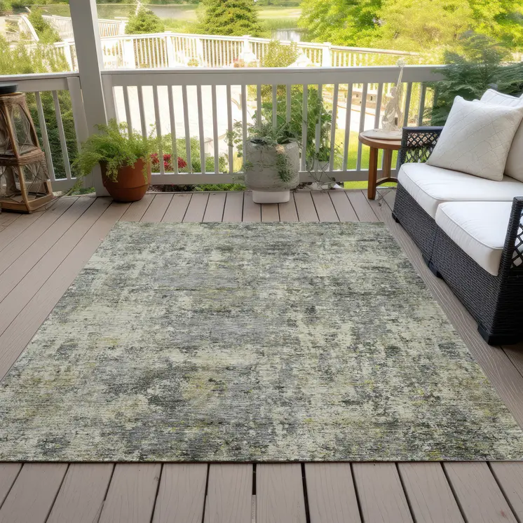 10' X 14' Pewter And Beige Abstract Washable Indoor Outdoor Area Rug