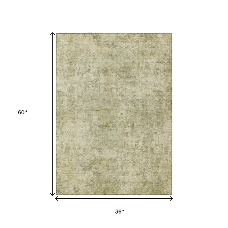 3' X 5' Sage And Beige Abstract Washable Indoor Outdoor Area Rug