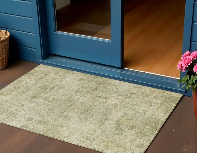 3' X 5' Sage And Beige Abstract Washable Indoor Outdoor Area Rug