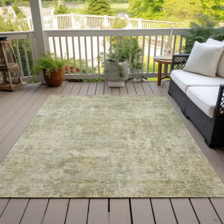 3' X 5' Sage And Beige Abstract Washable Indoor Outdoor Area Rug