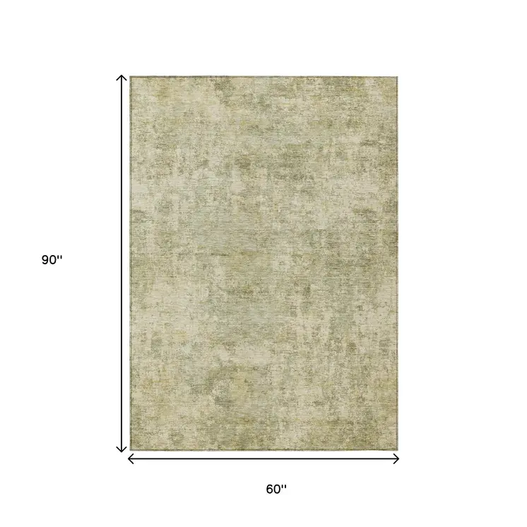 5' X 8' Sage And Beige Abstract Washable Indoor Outdoor Area Rug