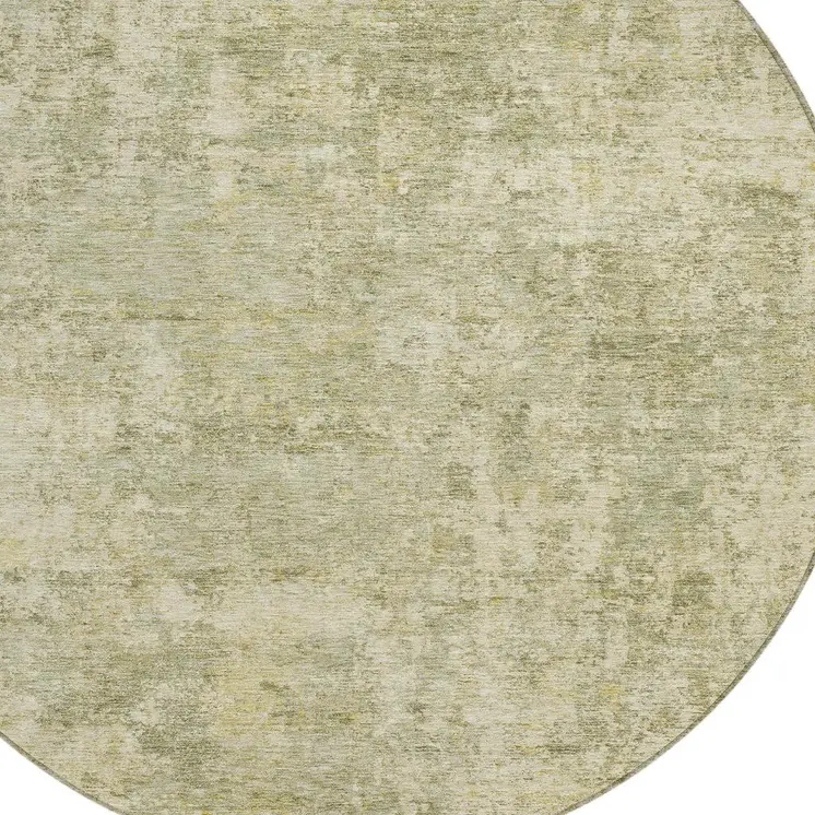 8' Sage And Beige Round Abstract Washable Indoor Outdoor Area Rug