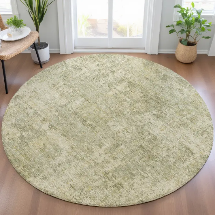 8' Sage And Beige Round Abstract Washable Indoor Outdoor Area Rug