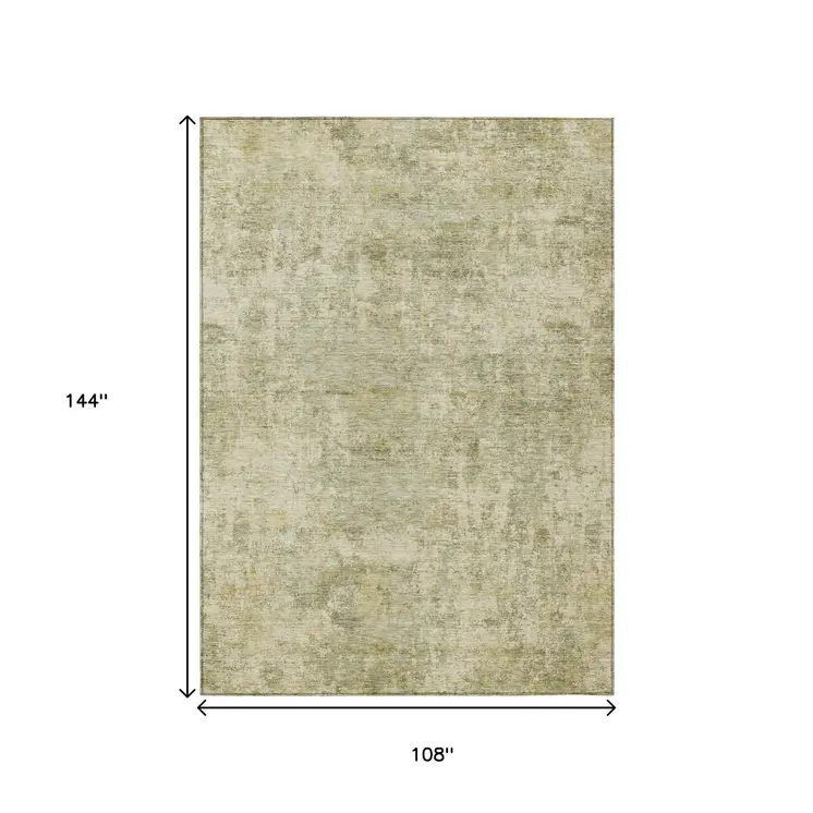 9' X 12' Sage And Beige Abstract Washable Indoor Outdoor Area Rug